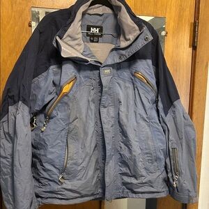 Helly Hansen Navy & Light Blue Ski Jacket with Yellow Accents